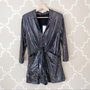 NWT Zara Dark Grey Sequin Romper Sz Large